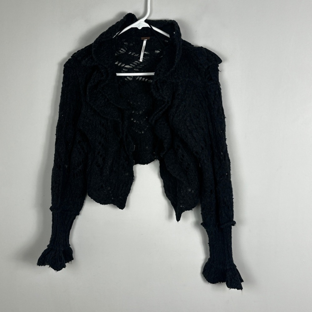 Free People Avery Cardigan Sweater Cropped Womens Size Small NEW NWT Wool Black - Picture 2 of 16